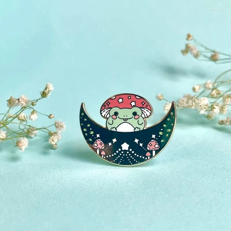 Brooches Cartoon Cute Celestial Frog And Moon Hard Enamel Badge Brooch DIY Accessories Backpack Collar Lapel Mushroom Pin Party Jewelry