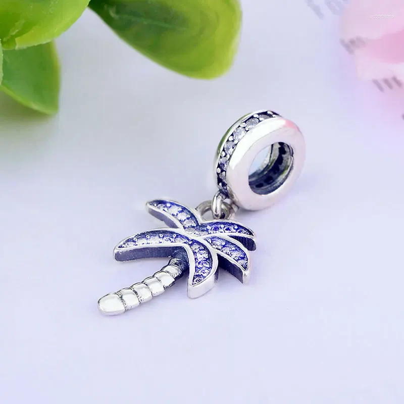 Loose Gemstones Fit Original Pan Charm Bracelet 925 Sterling Silver Retro Palm Tree Micro Pave Zirconia Crystal Bead Pendant Making Berloque