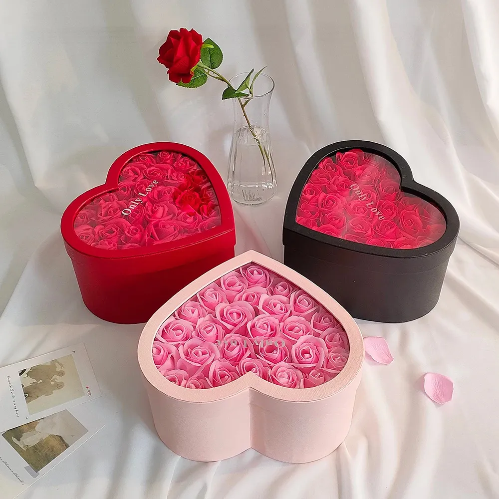 1Set Velvet Soap Rose Flower with Gifts Box Eternal Floral Room Desktop Decoration Wedding Party Valentines Day Crafts 240228