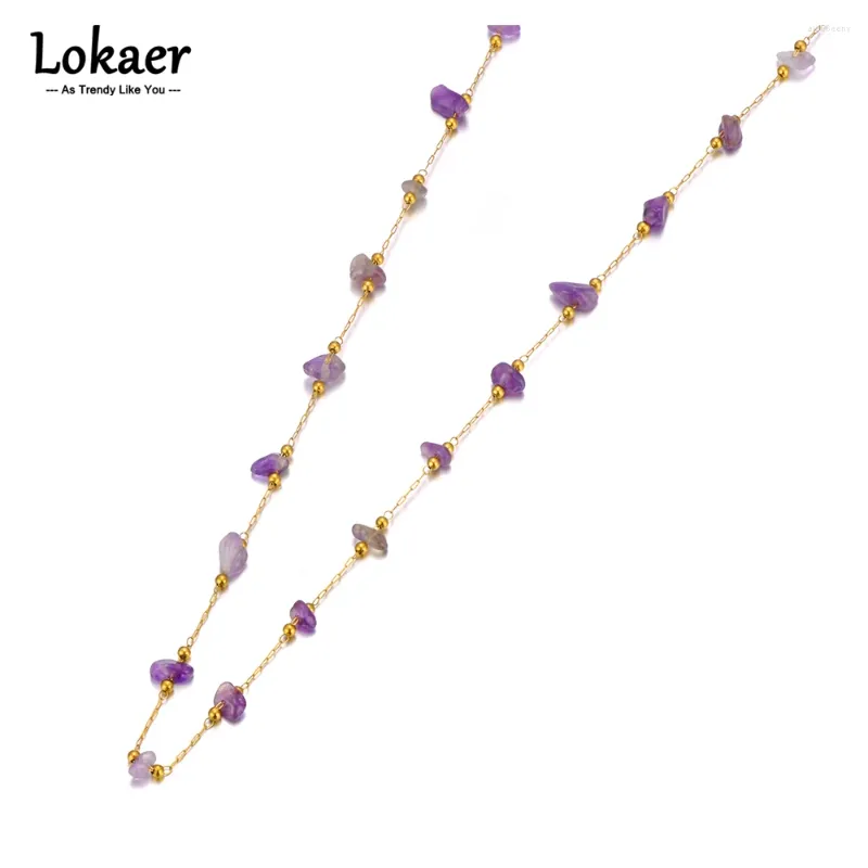 Correntes Lokaer na moda de aço inoxidável roxo cristal pedra gargantilha colar para mulheres bohemia praia festa jóias n23068