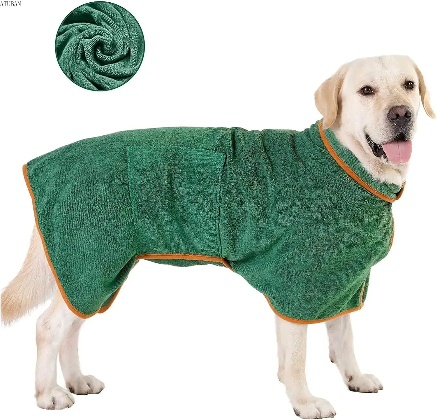 Towels ATUBAN Dog Drying Robe, Dog Robe with Closure, Microfiber Dog Bathrobe, Very Absorbent, Adjustable Collar and Waist Pet Towel