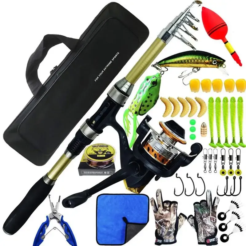 Combo Portable Fishing Rod | Fishing Kits for Adults | Lightweight Collapsible Portable Fishing Pole for Freshwater Saltwater Fishing