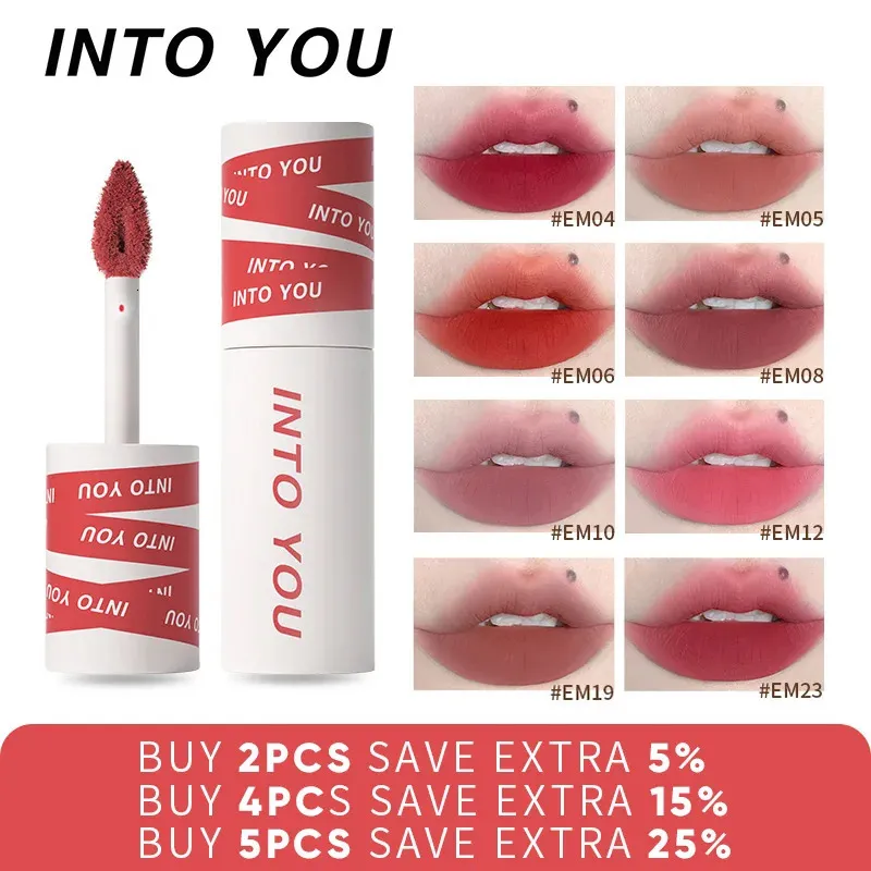 INTO YOU Lip Gloss Women Makeup Matte Velvet Lipstick Waterproof Long Lasting Red Lip Tint Lip Glaze Cosmetics 27 Colors 240301