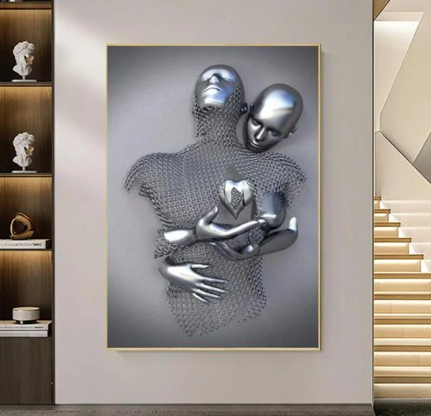 Schilderijen Nordic Koppels Metalen Figuur Standbeeld Muur Canvas Schilderij Minnaar Sculptuur Poster Print Foto Voor Woonkamer Thuis De6370214