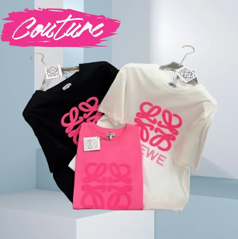 2024 LW Primavera/Verano Nueva toalla para mujer Patrón de bordado de letras Camiseta Negro Blanco Rosa SML