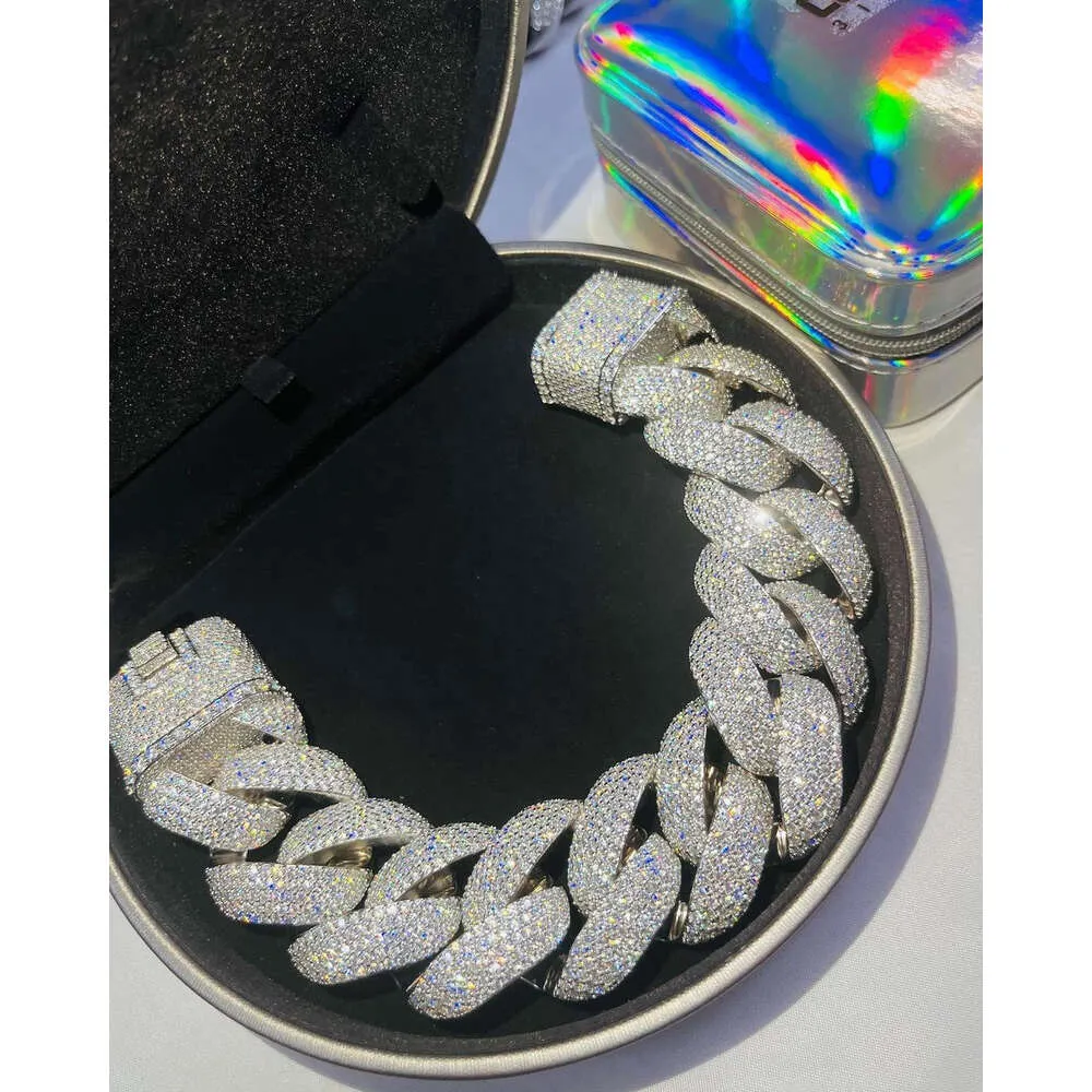 Niestandardowe ciężkie VVS Moissanite Diamond gruby łańcuch kubański Link lodowany Hip Hop Rapper 925 Srebrny naszyjnik Bransoletka Mężczyźni