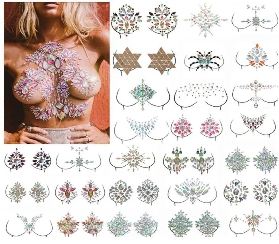 Jewel Adhesive Gems Chest Tattoo Sticker Face Neck Chest Gems Wedding Party Body Boobs Makeup Tools Charm Sexy Decor Sticker5591619