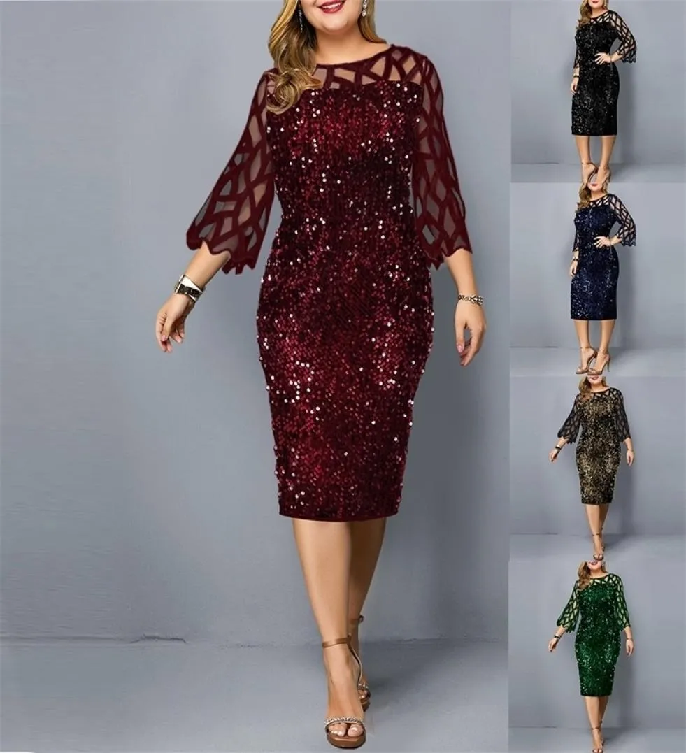 Plus Size Clothing For Women Midi Dress Mother Bride Groom Outfit Elegant Sequins Wedding Cocktail Party Summer 5XL 6XL 2203148476965