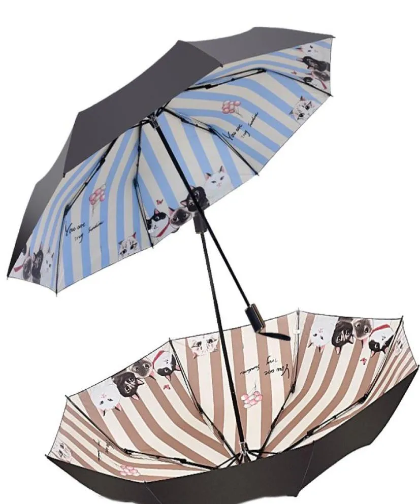 Parapluie de soleil de pluie à motif de chat pur et frais3 Parasol pliant Anti UV mode art abstrait design femmes parasol Paraguas7985213