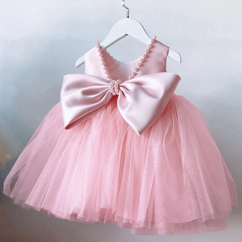 Småbarn Girls 1st Birthday Clothes Backless Bow Cute Baby Baptism GOWN Kids Wedding Party Elegant Princess Dress för 240220