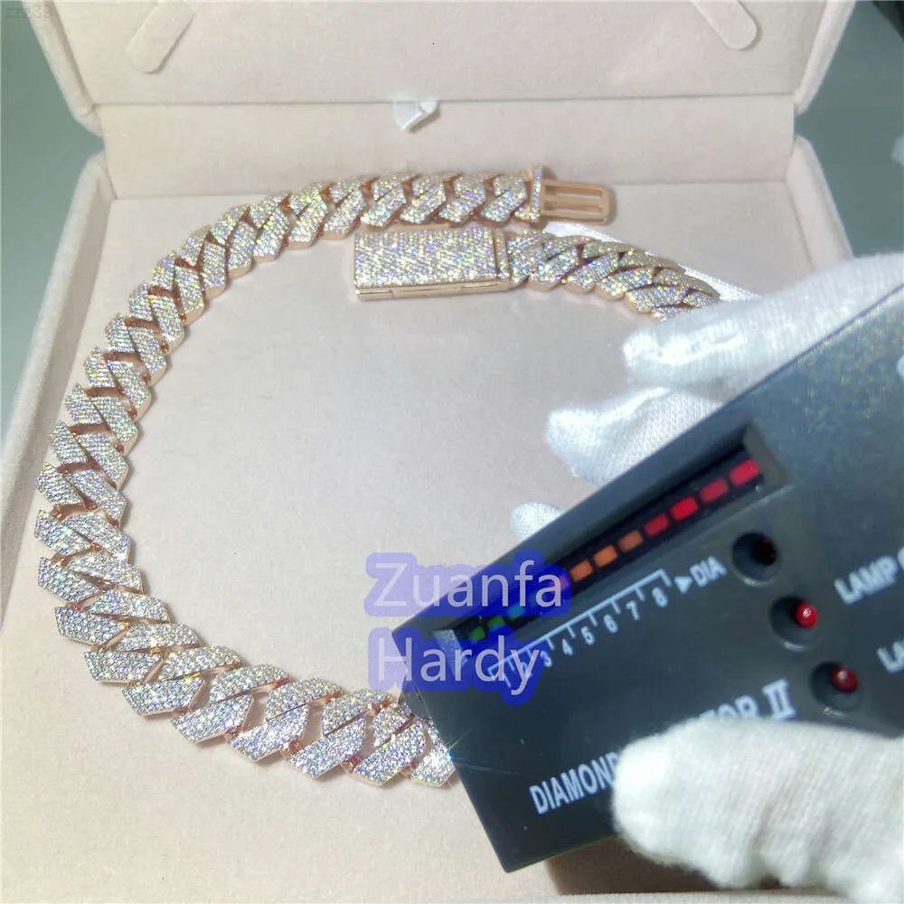 Colares de diamante gelado de 18 mm Prong Miami Cuban Link Chain para homens joias de hip hop banhadas a ouro rosa gelado