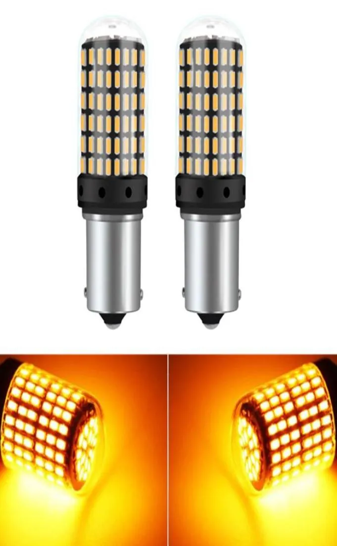 NYA 2PCS AMBER GUL SIGNAL Turn Light 1224V 1156 BA15S 3014 144SMD LED Super Bright Bulb Fel Dekodning Canbus för Auto2177518