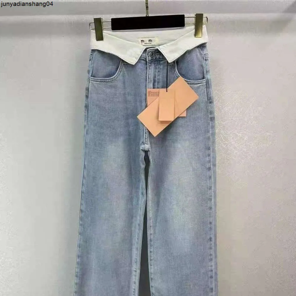 Jeans alla moda Pantaloni firmati da donna Jeans a gamba dritta con monogramma da donna Colletto ribaltabile Pantaloni larghi lavati con vestibilità ampia