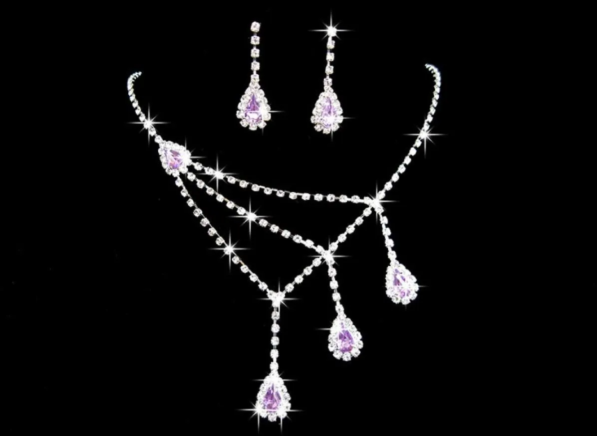 2020 Cristallo Blu Viola Fiori Goccia d'acqua Collana Orecchini Set di gioielli Ragazza e signora Prom Cocktail Laurea Matrimonio nuziale A3774068