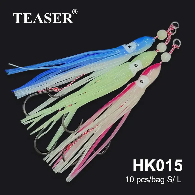 Fishhooks Teaser 10PCS BKK High Carbon Steel Hookダブルアシストスナッパーシリコンイカスカートメタルジグヘッドスローピッチジグフィッシングフック