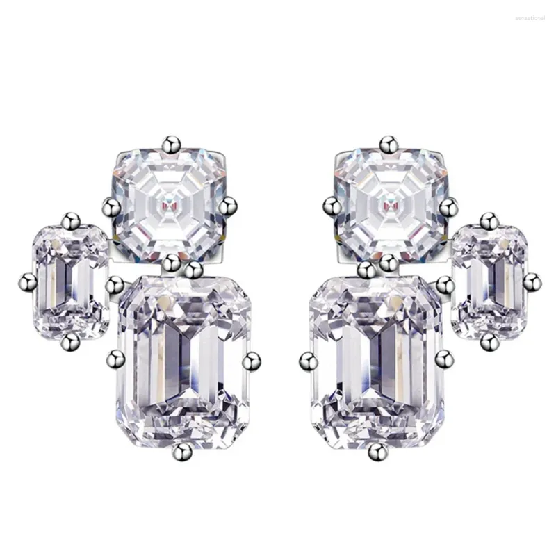 Dangle Oorbellen Winkel 925 Sterling Zilver Asscher/Emerald Cut High Carbon Diamond Edelsteen 18K Vergulde Studs Party Fijne Sieraden