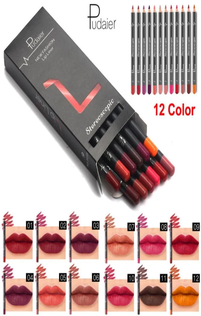 12pcs set Pudaier Lip liner Pencil Kit Waterproof Longlasting Contour Lip Liner Pen Nude Lip Pencils Cosmetic Professional Makeup5812669
