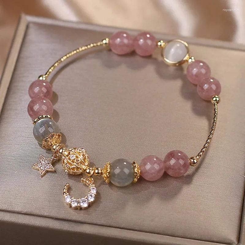 Charme pulseiras 1 pc requintado rosa para mulheres bonito estrela lua pulseira de metal corrente contas irmã namorada presente