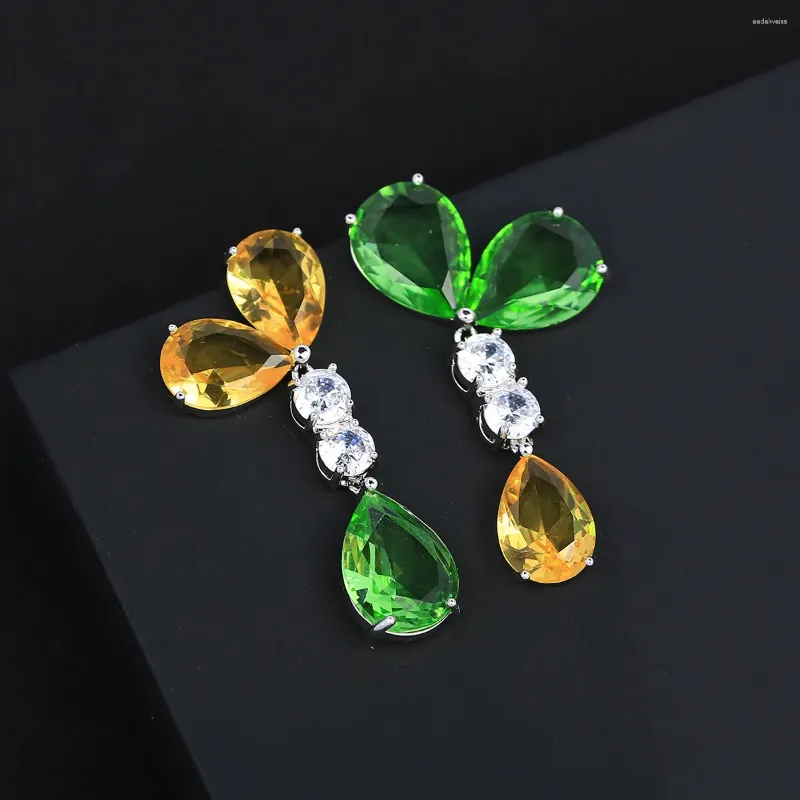 Boucles d'oreilles longues modèle bijoux goutte d'eau verte cristal luxueux Banquet bal Cocktail fête élégante mode robe accessoires