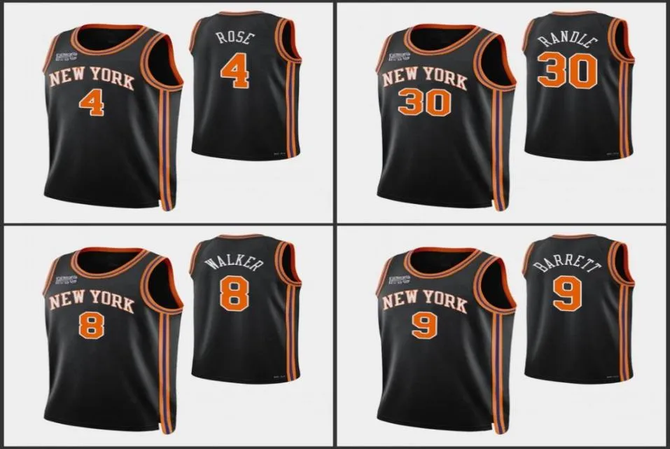 New York Knicks039s Männer Kemba Walker RJ Barrett Derrick Rose Julius Randle 75. Jubiläum Black Jersey6659909