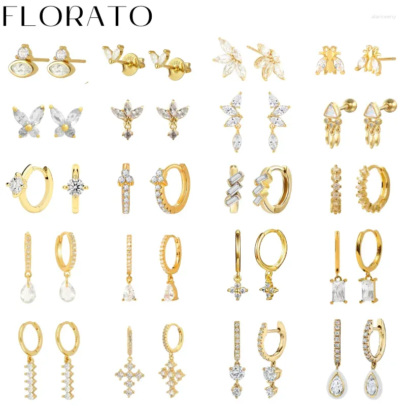 Hoop Ohrringe Luxus weißer Kristall Zirkon 925 Sterling Silber Ohrnadeln Gold für Frauen Mode Hochzeit Schmuck
