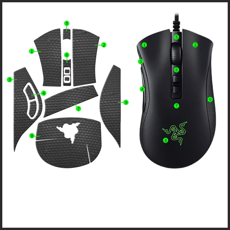Kuddar tryckta hela / halvt omslagsmöss klistermärke Antislip Mouse Sticker för Razer Deathadder V2 Pro Gaming Mouse