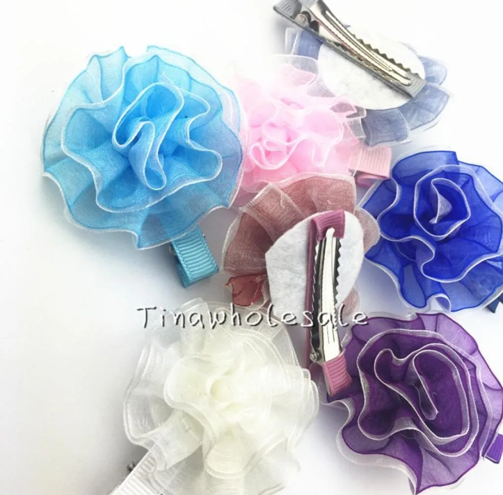 ベビーヘアアクセサリードレスの装飾のためのワニのクリップ付きソリッドカラーシフォンボイルの花24pcs4057736