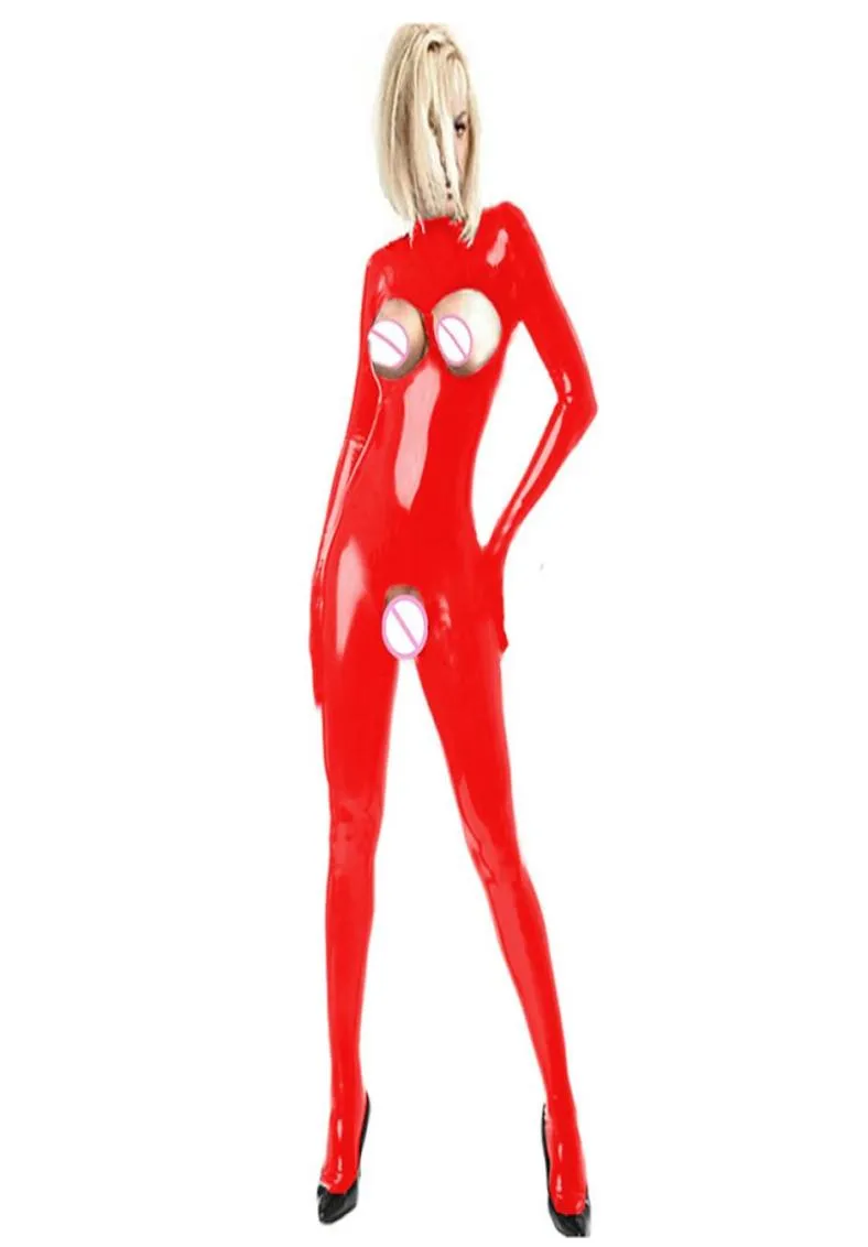 Plus Size Effetto bagnato PVC Crotchless Footed Body Donna Sexy Busto aperto Copertura completa Catsuit Esotico Cosplay Party Costume stretto2087561