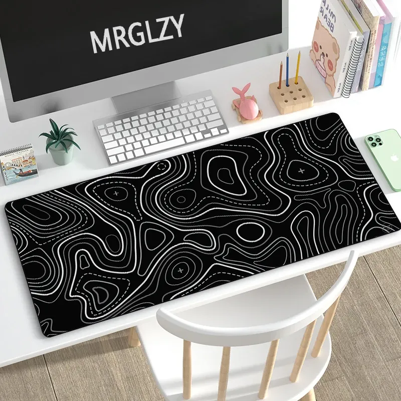 Kuddar Drop Shipping Gaming Mouse Pad Multicolor Contour Map Rubber Keyboard Mousepas Black White Large Desk Mat för Laptop Gamer Pad