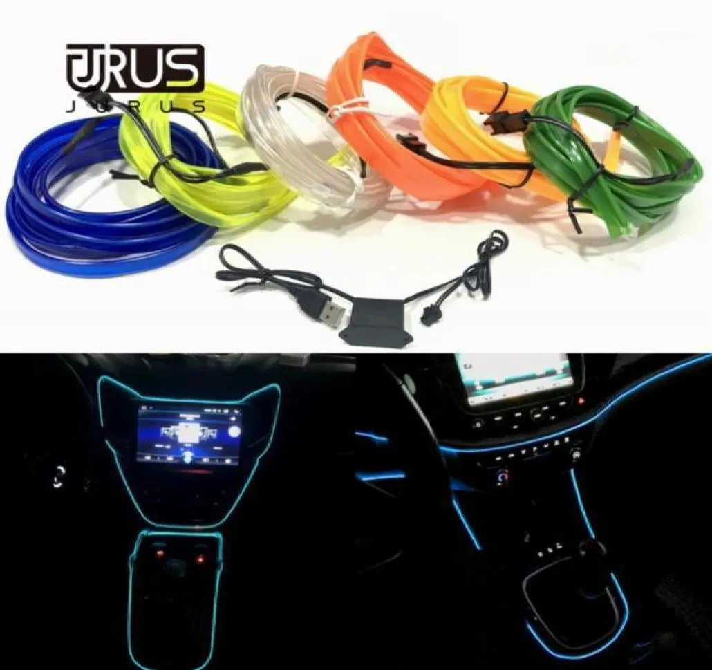 JURUS 2Meters DIY Car LED Interior Lights Neon Flexible Led Strip Light Decoration Garland Wire Rope Tube Line 5V USB Driver11556258