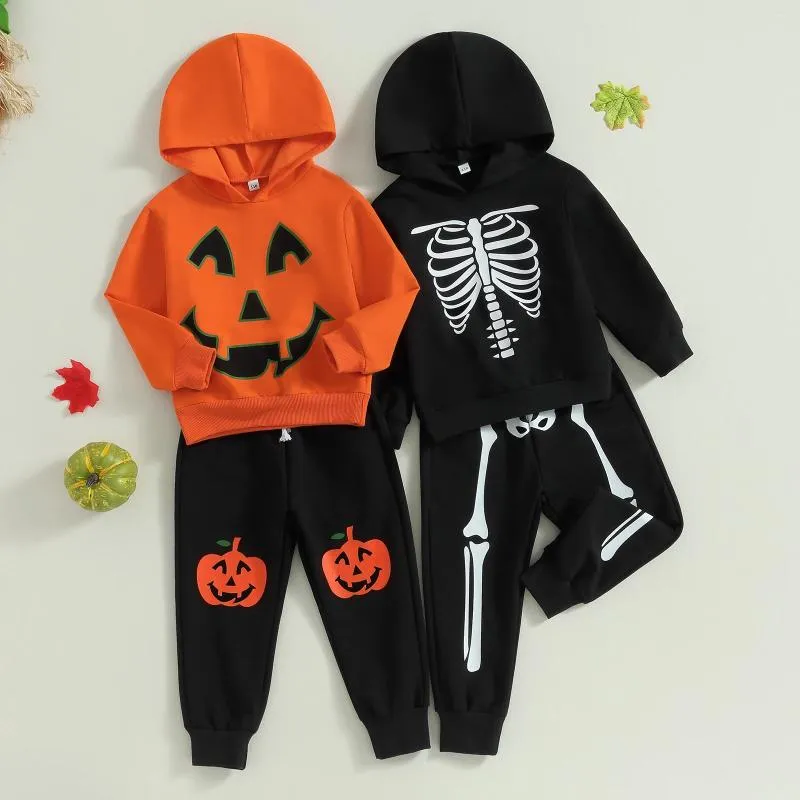 Kläderuppsättningar Citgeeautumn Halloween Kids Pojkflickor Dräkt Pumpkin tryck långärmad huva tröja byxor Fall kläder set