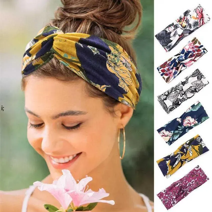 12 estilos mujeres niñas yoga deporte bandas para el cabello floral cruz diadema vintage nudo impreso diadema 0119 JJ 3.3