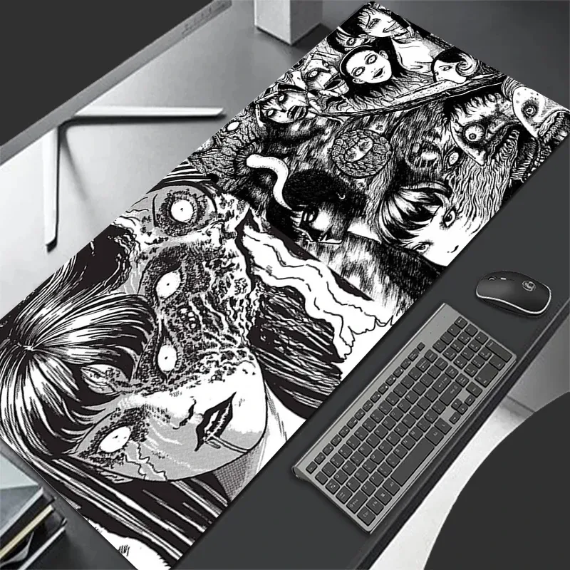 Pads Junji Ito Anime Game Large Office Mousepad 900x400 Durable Rubber Computer Keyboard Mouse Pad PC Accessories Gaming Desktop Mat