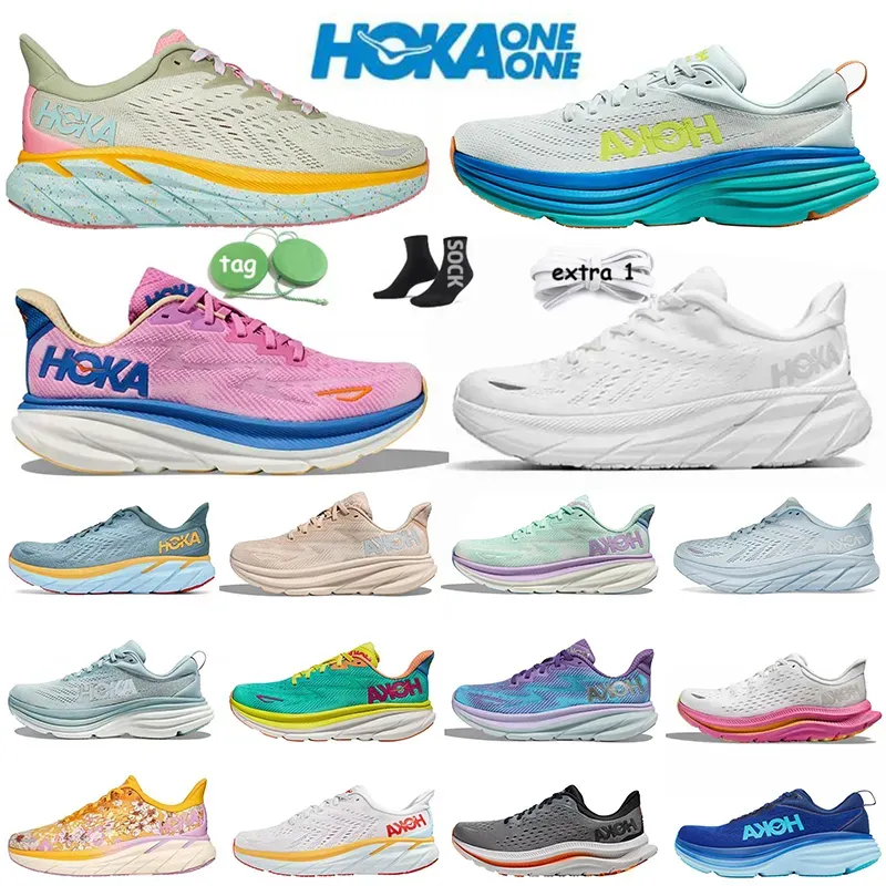 Hoka One One One Bondi 8 Clifton 9 교대 모래 거품 러너 Hokas 신발 여성 남성 무료 Pepople 디자이너 스니커 트리플 흑백 카와 나 플랫폼 트레이너 크기 47 13