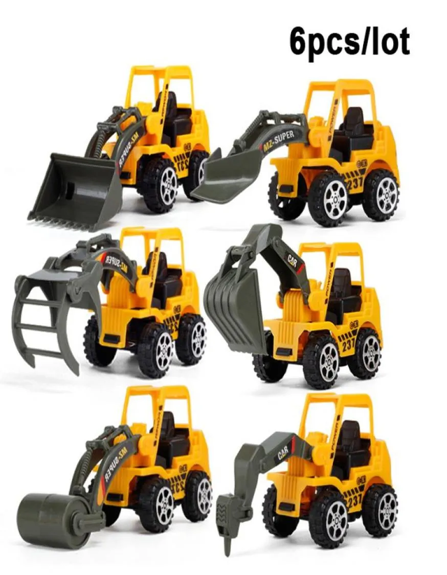 6 PCSSET Bütün araç kamyon arabası plastik Diecast İnşaat Buldozer Mühendislik Model Oyuncak Çocuklar Çocuklar Hediye 3563097