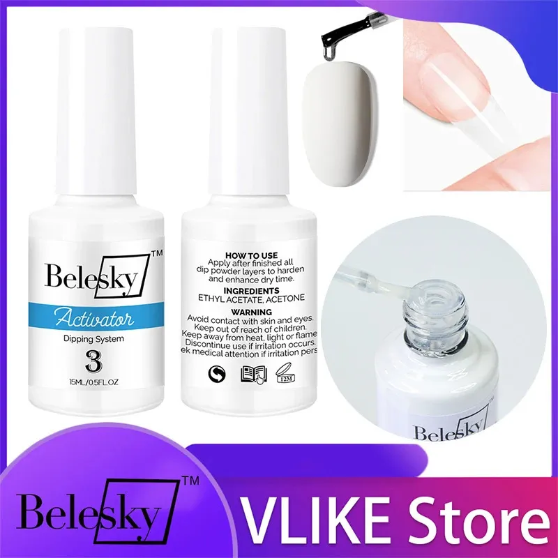 Belesky High-quality Dip Nail Powder System Liquid Base Top Coat Activator Brush Saver Nail Art Natural Dry Without Lamp Cure 240220