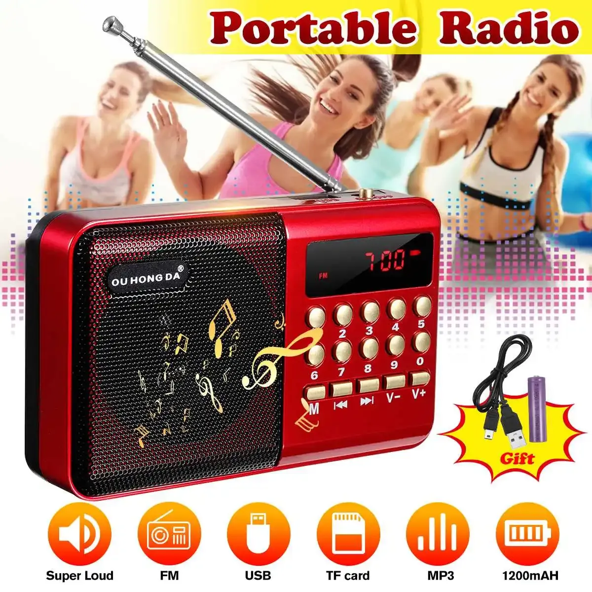 Radio Mini Radio Portable Haut-parleurs sans Fil Radio FM Lecteur de Musique Mini Radio numérique Multifonctionnel FM enregistreur de Son Carte d'insertion