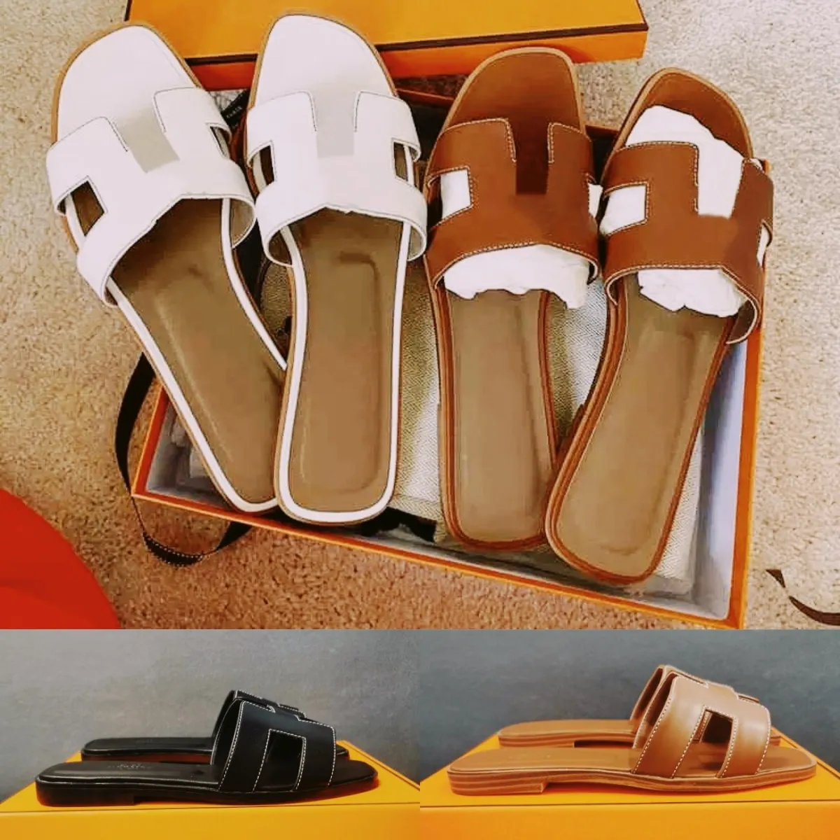 Designer Her Sandalen Slides Sandalen für Frauen Strand Klassische flache Sandale Sommer Lady Sandale Berühmte Designer Frauen Leder Flip Flops Casual Loafers Schuhe