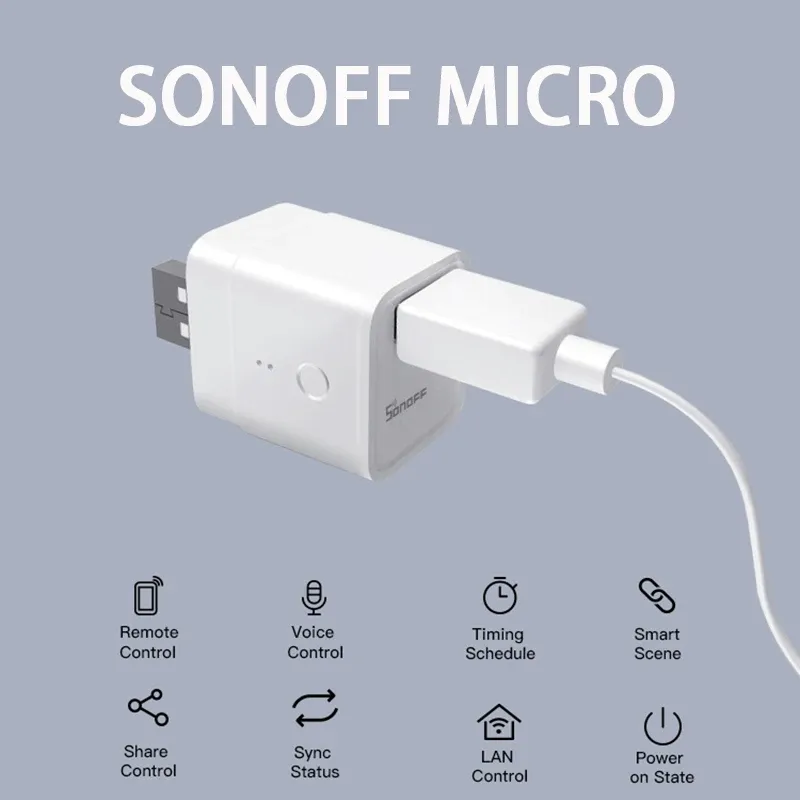 التحكم في Sonoff Micro Mini WiFi USB Power USB Adapter 5V Smart Home Home Remote Conotrol Switch عبر تطبيق Ewelink Google Alexa Voice