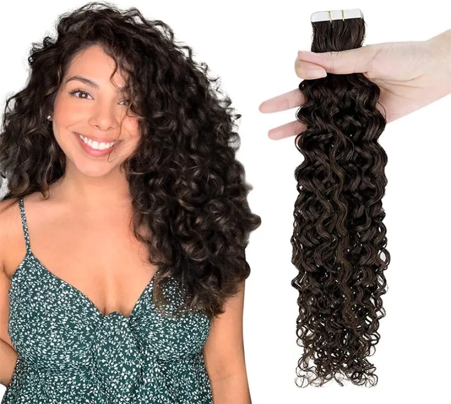 12a rechte krullende tape in extensies menselijk haar 1430 inch naadloze huid inslag natuurlijke kleur non remy tape op 50G20PCSPACK6082070