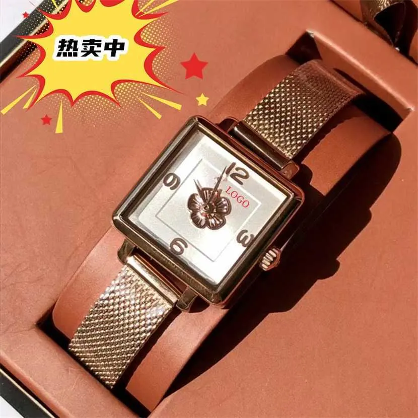 38% OFF watch Watch Kou Jia three color camellia flower Chi cow hide small square sugar girls fashion quartz steel band Camellia Flower Square