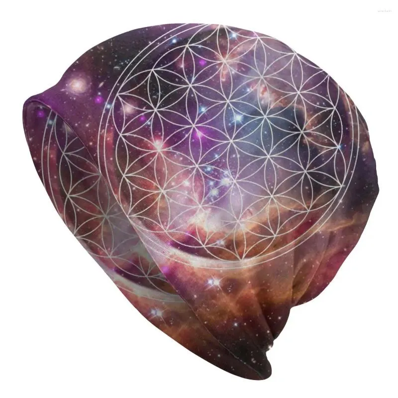 Berretti Fiore della Vita Geometria Sacra Bonnet Homme Cappello lavorato a maglia fresco per uomo Donna Berretti invernali caldi Galaxy Mandala