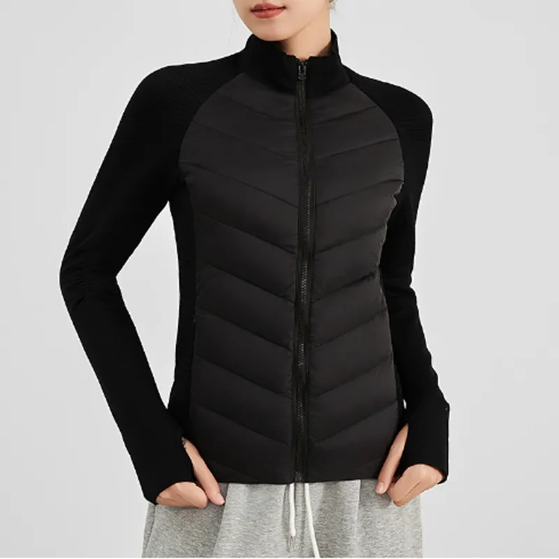 Alo Down Jacket femenina de femenina al aire libre yoga ganso de ganso de ganso de ganso alto y corto livido Lu