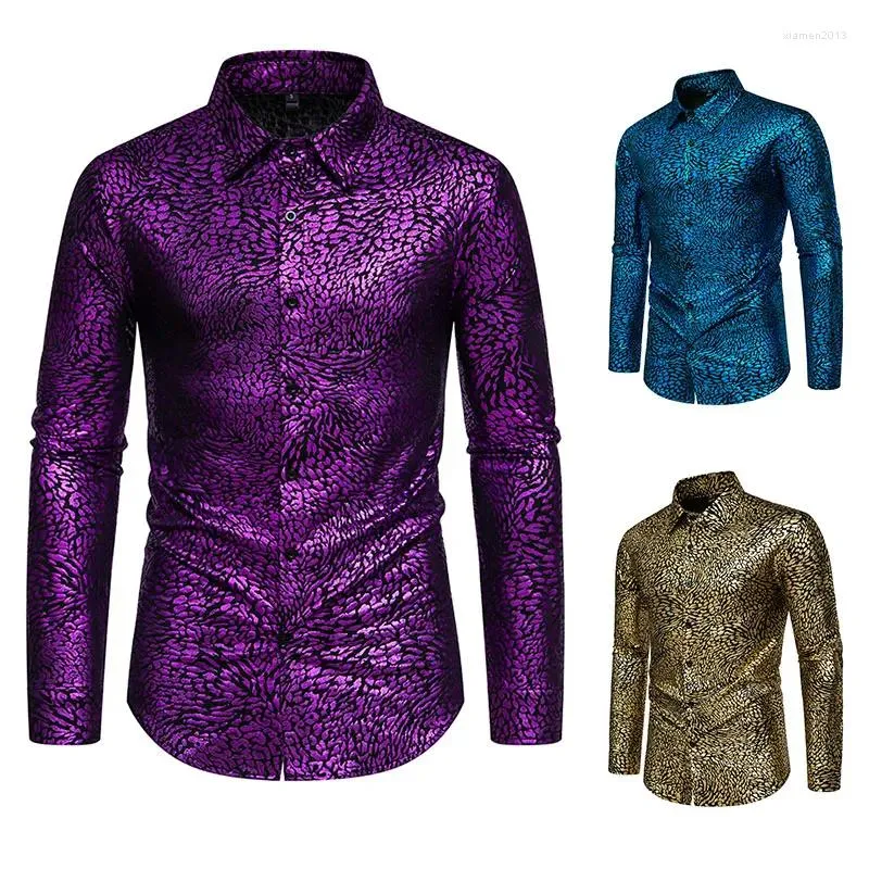 Camicie casual da uomo Abito con stampa leopardata abbronzante per uomo a maniche lunghe Banchetto Moda liscio confortevole setoso Harajuku Camisas De Hombre