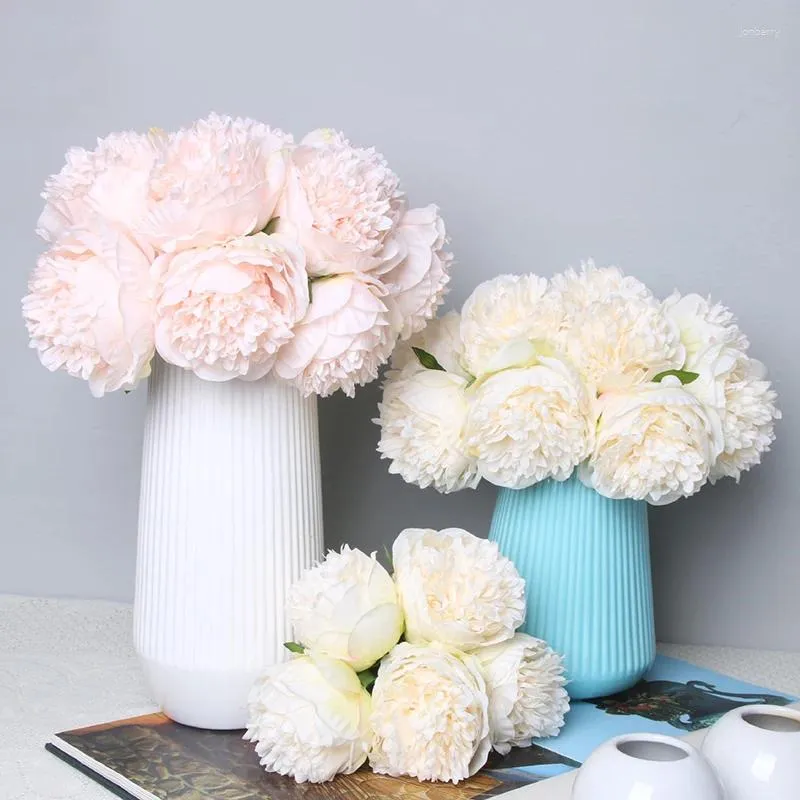 Fleurs décoratives 5 têtes soie artificielle grande pivoine hortensia décor de fête de mariage aux couleurs vibrantes réaliste belle