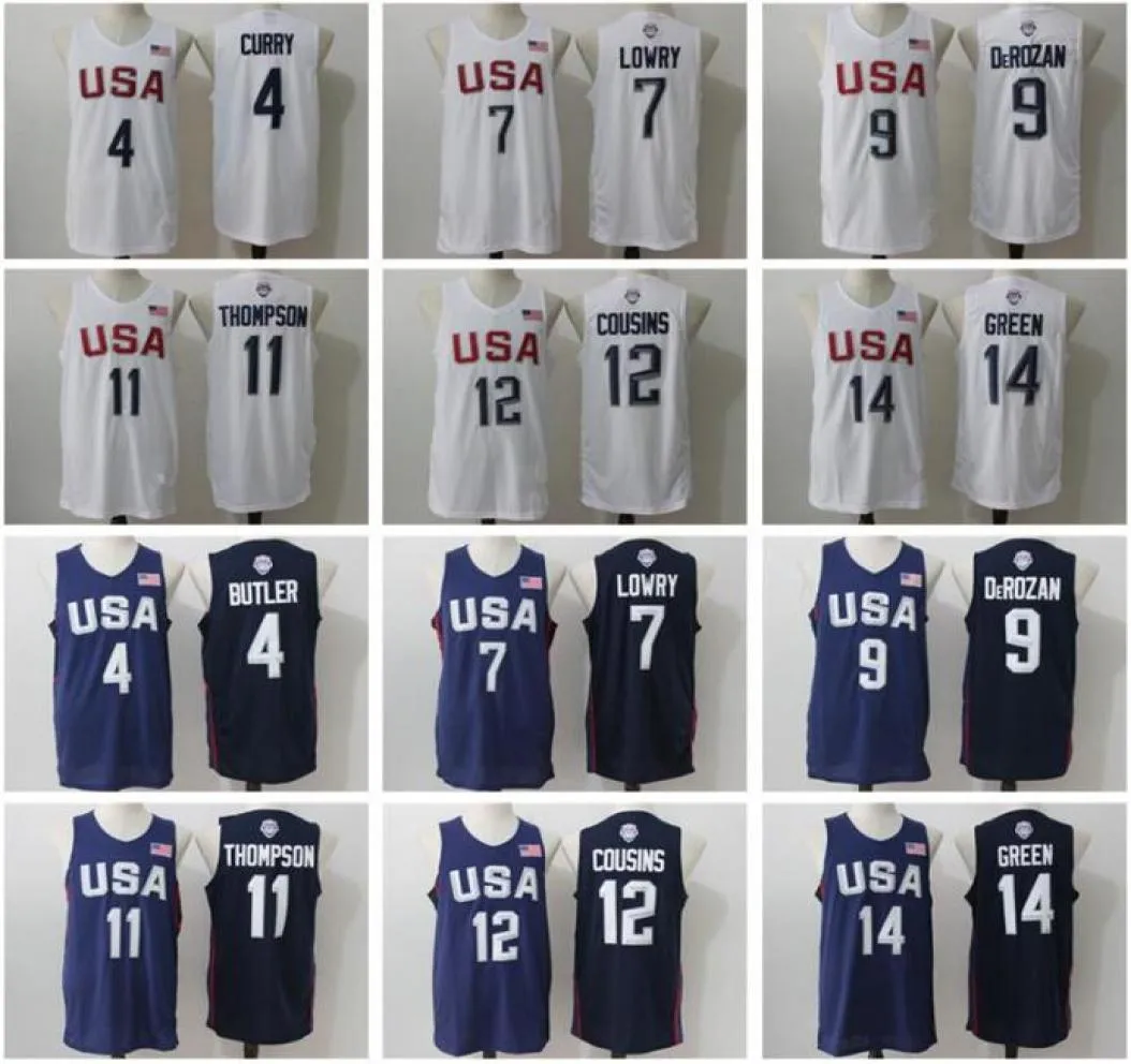 Mężczyźni 2016 USA Basketball Jerseys Dream Team 4 Stephen Curry Kyle Lowry DeMar DeRozan Thompson Demarcus Cousins ​​Harrison Barnes Dray1596364