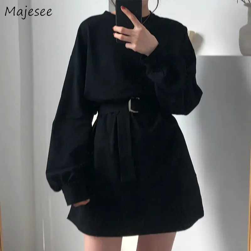 UBROWAJ SUKIENKĘ DŁUGO SKONTÓW KOBIETA SPRZEDAŻ 4XL Black HARAJUU BF Koreański styl Sashes Women Allmatch Chic Simple Student Streetwear Nowy