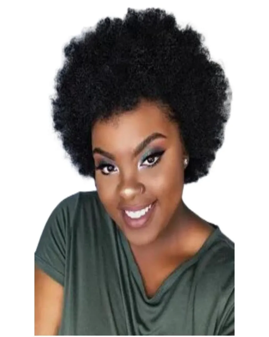 Perruques Afro brésiliennes naturelles très courtes, cheveux crépus bouclés, de célébrité, faites à la machine, noir naturel, sans dentelle, sans Guleless, 3784929