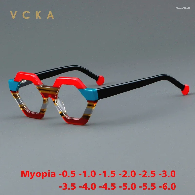 Солнцезащитные очки VCKA, модные ацетатные очки для близорукости, оправа 2024, женские многоугольные очки в стиле ретро, роскошные индивидуальные оптические очки по рецепту от -0,5 до -10