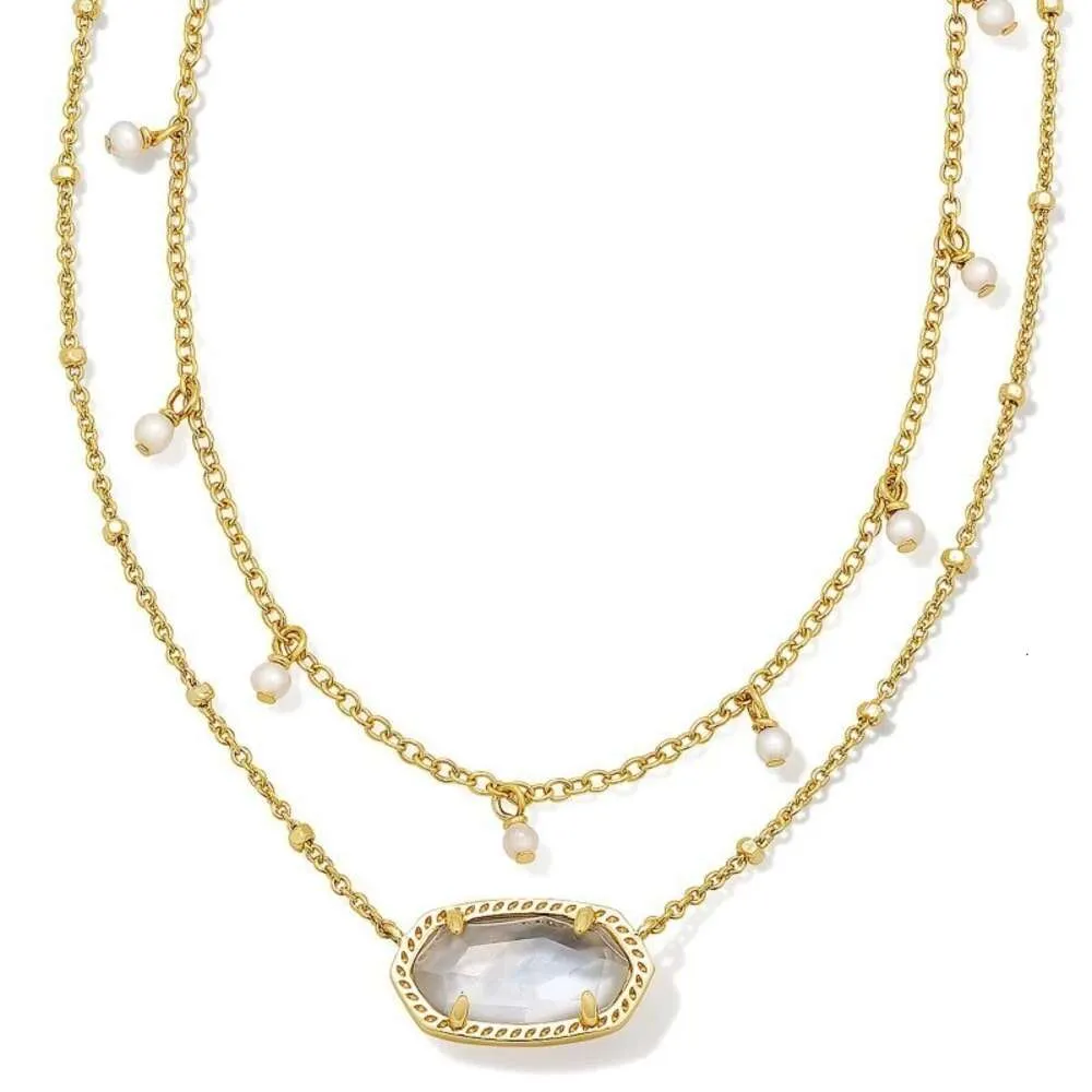 Desginer Kendras Scotts Halskette Schmuck Elisas Temperament Doppelschichtige Kette Unregelmäßige Süßwasserperle Oval Weiße Muschel Geometrische Halskette für Damen
